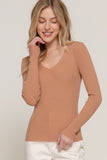 Women's Long Sleeve V-Neck Fitted Viscose Ribbed Sweater