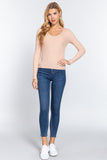 Women's Long Sleeve V-Neck Fitted Viscose Ribbed Sweater