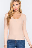 Women's Long Sleeve V-Neck Fitted Viscose Ribbed Sweater