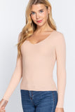 Women's Long Sleeve V-Neck Fitted Viscose Ribbed Sweater