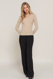 Women's Long Sleeve V-Neck Fitted Viscose Ribbed Sweater