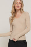 Women's Long Sleeve V-Neck Fitted Viscose Ribbed Sweater