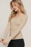 Women's Long Sleeve V-Neck Fitted Viscose Ribbed Sweater