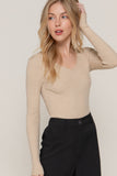 Women's Long Sleeve V-Neck Fitted Viscose Ribbed Sweater