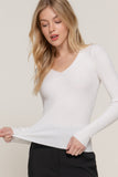 Women's Long Sleeve V-Neck Fitted Viscose Ribbed Sweater