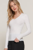 Women's Long Sleeve V-Neck Fitted Viscose Ribbed Sweater