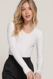 Women's Long Sleeve V-Neck Fitted Viscose Ribbed Sweater