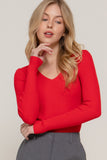 Women's Long Sleeve V-Neck Fitted Viscose Ribbed Sweater