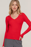 Women's Long Sleeve V-Neck Fitted Viscose Ribbed Sweater