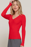 Women's Long Sleeve V-Neck Fitted Viscose Ribbed Sweater