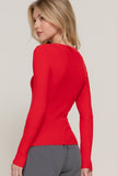 Women's Long Sleeve V-Neck Fitted Viscose Ribbed Sweater