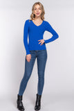 Women's Long Sleeve V-Neck Fitted Viscose Ribbed Sweater