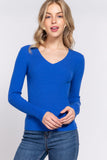 Women's Long Sleeve V-Neck Fitted Viscose Ribbed Sweater