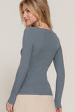 Women's Long Sleeve V-Neck Fitted Viscose Ribbed Sweater