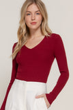 Women's Long Sleeve V-Neck Fitted Viscose Ribbed Sweater