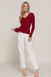 Women's Long Sleeve V-Neck Fitted Viscose Ribbed Sweater