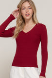 Women's Long Sleeve V-Neck Fitted Viscose Ribbed Sweater