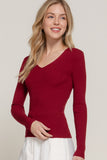 Women's Long Sleeve V-Neck Fitted Viscose Ribbed Sweater