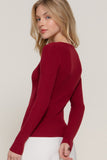 Women's Long Sleeve V-Neck Fitted Viscose Ribbed Sweater