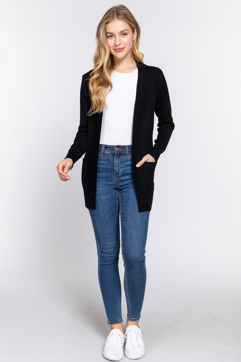Women's Basic Longline Long Sleeve Open Front Sweater Cardigan Jacket