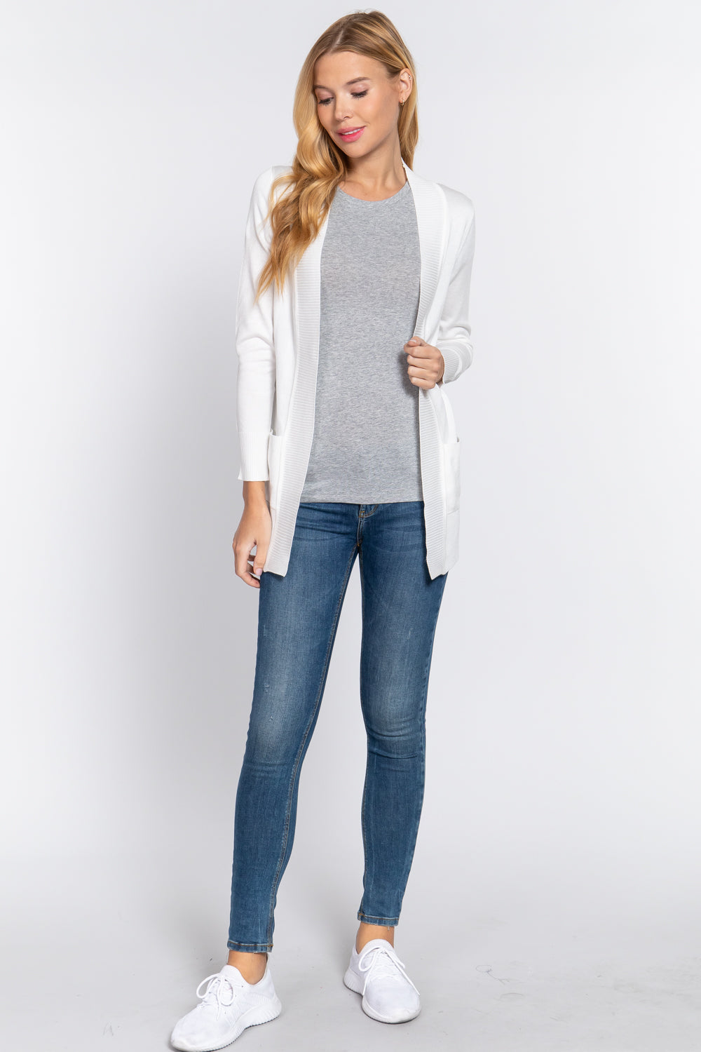 Women's Basic Longline Long Sleeve Open Front Sweater Cardigan Jacket