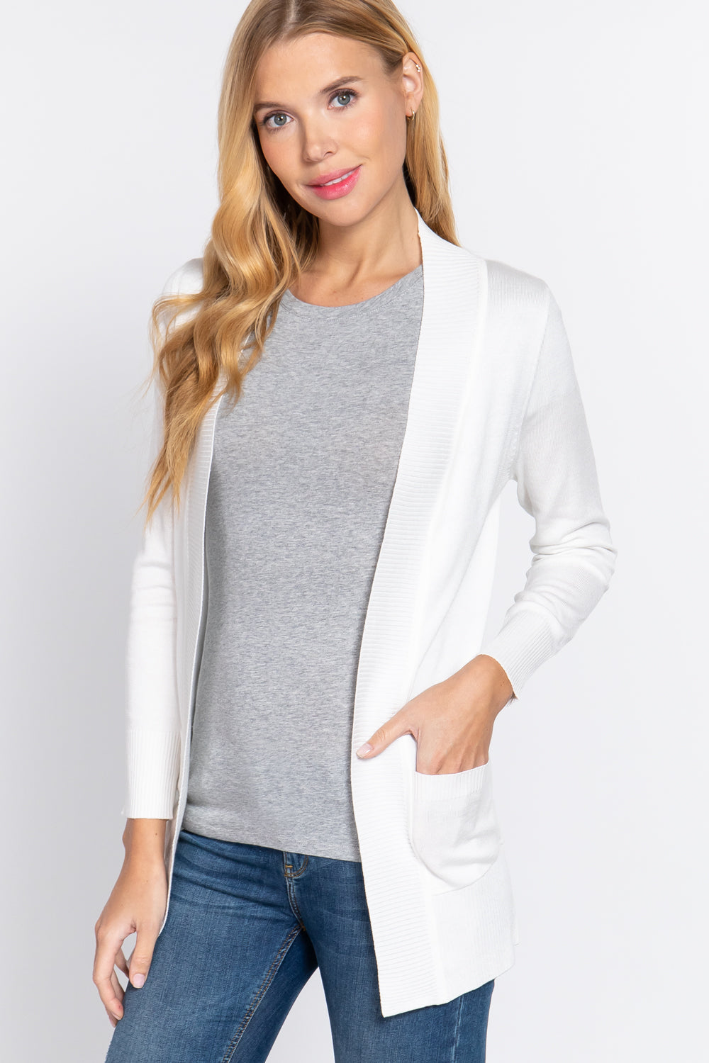 Women's Basic Longline Long Sleeve Open Front Sweater Cardigan Jacket