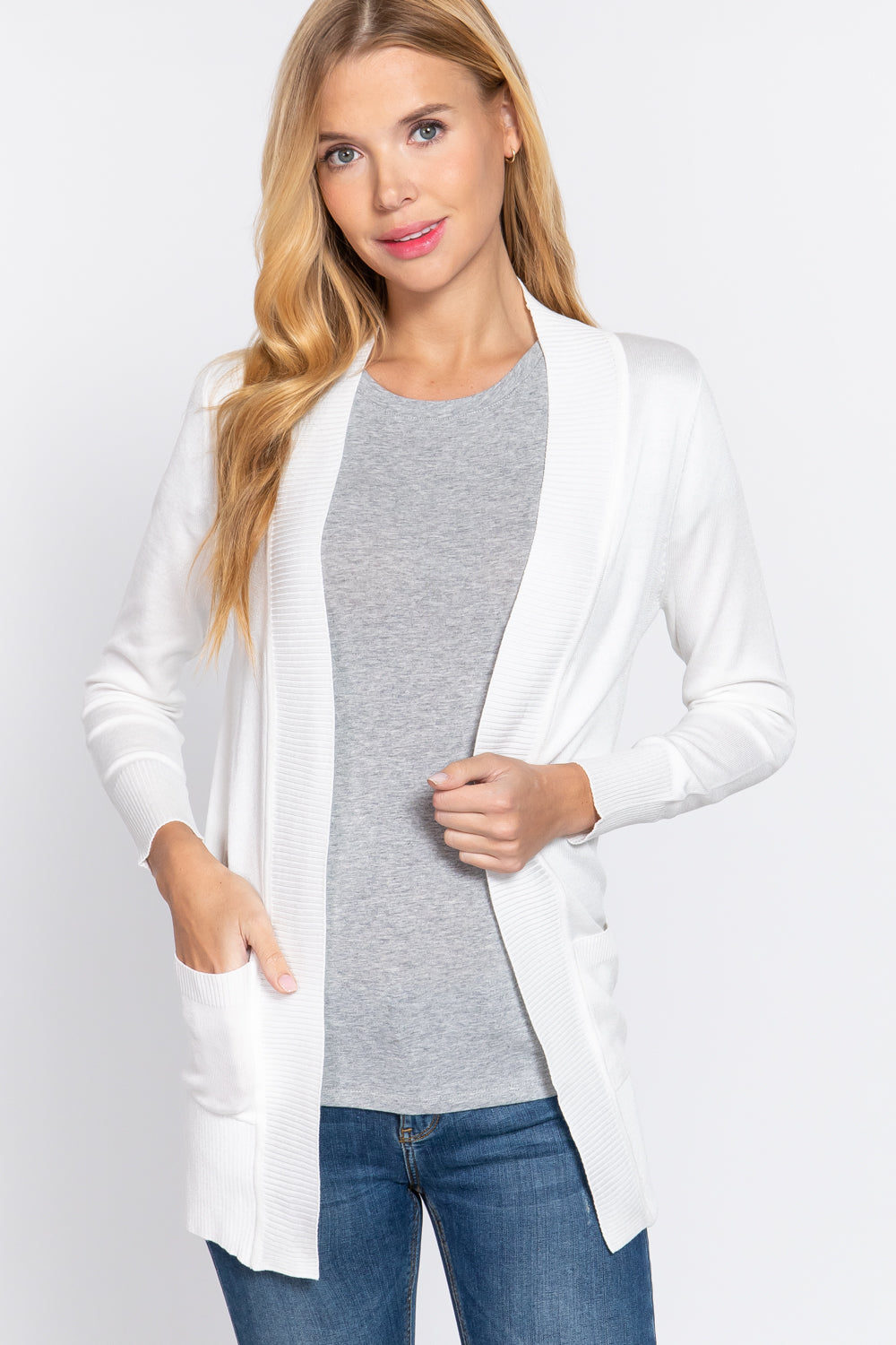 Women's Basic Longline Long Sleeve Open Front Sweater Cardigan Jacket
