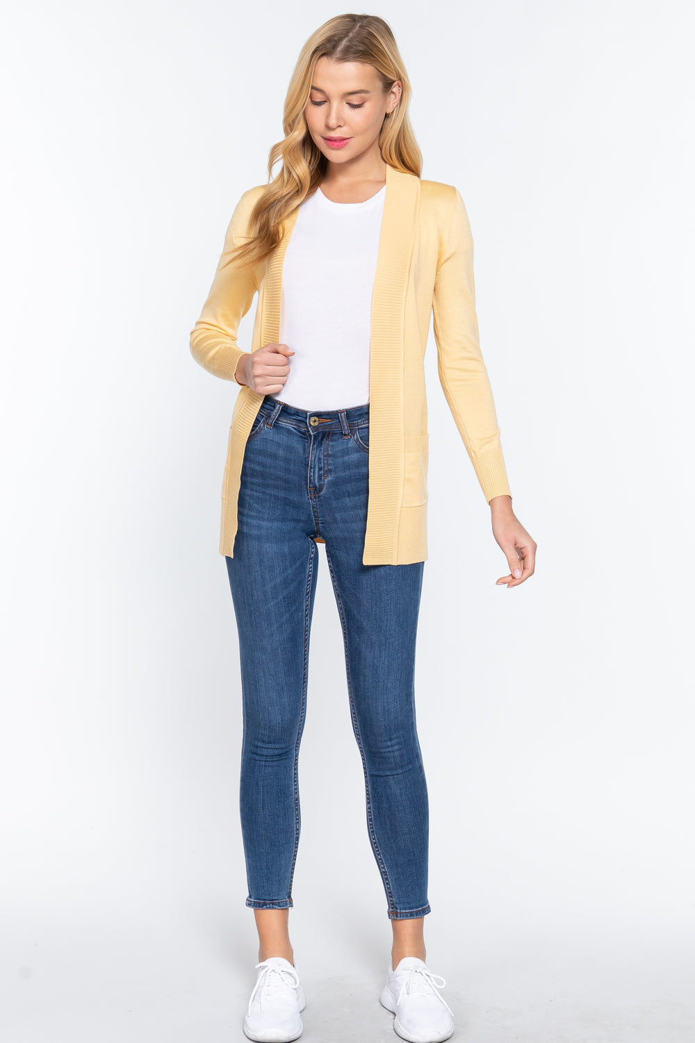 Women's Basic Longline Long Sleeve Open Front Sweater Cardigan Jacket