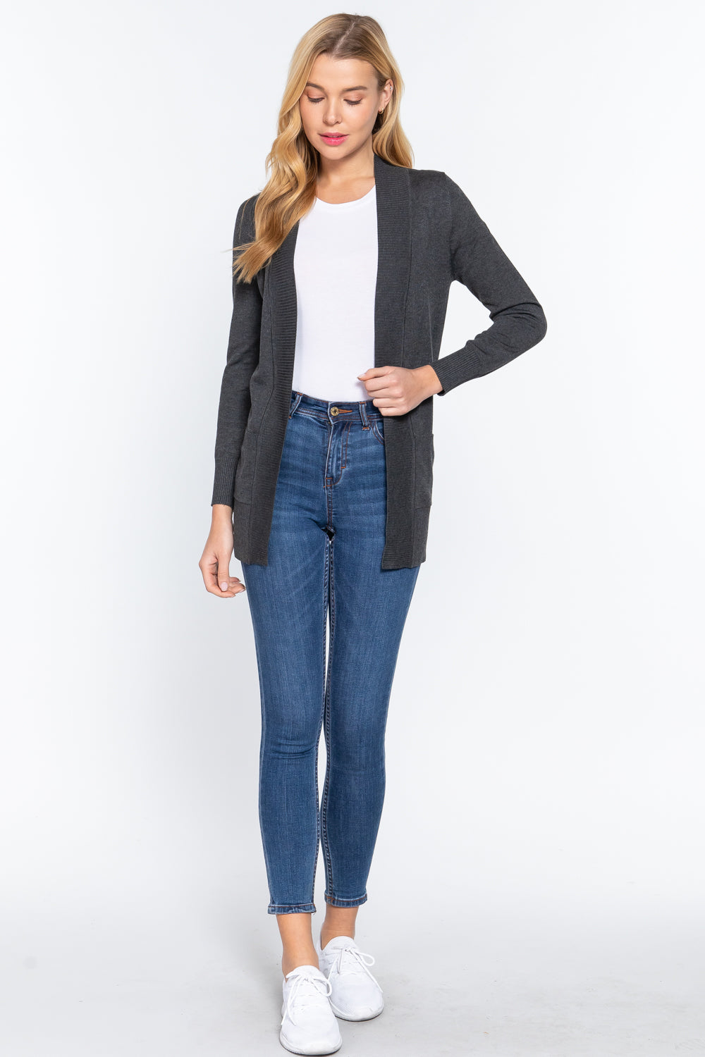 Women's Basic Longline Long Sleeve Open Front Sweater Cardigan Jacket