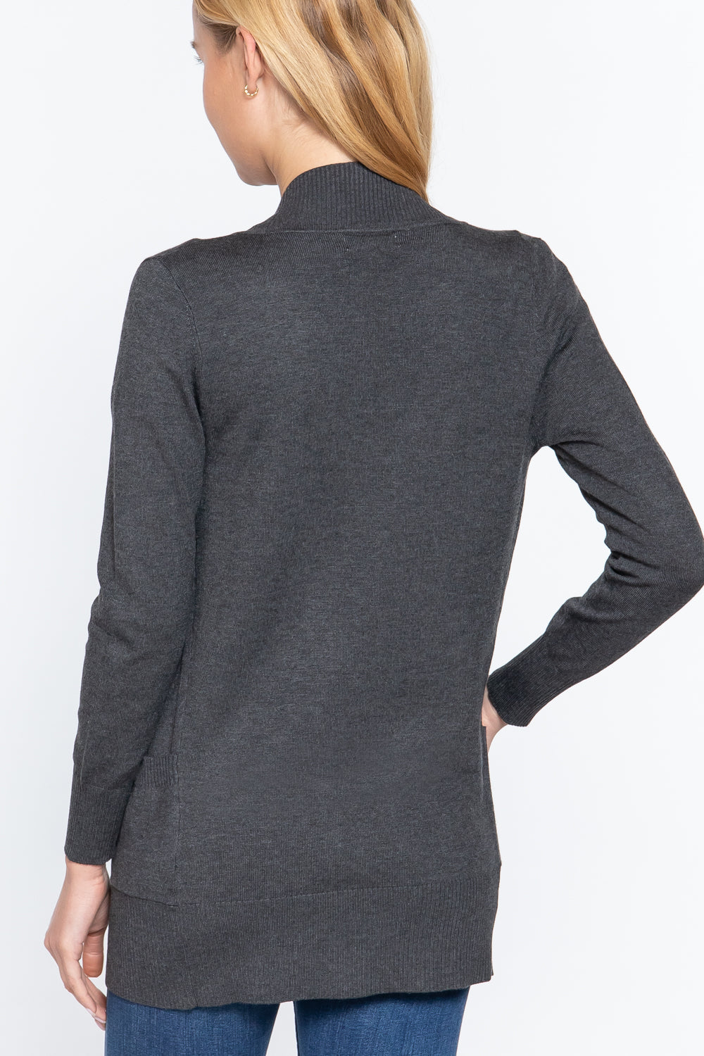 Women's Basic Longline Long Sleeve Open Front Sweater Cardigan Jacket