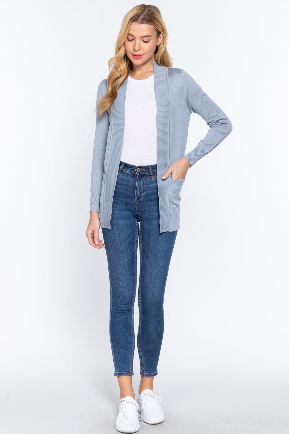 Women's Basic Longline Long Sleeve Open Front Sweater Cardigan Jacket