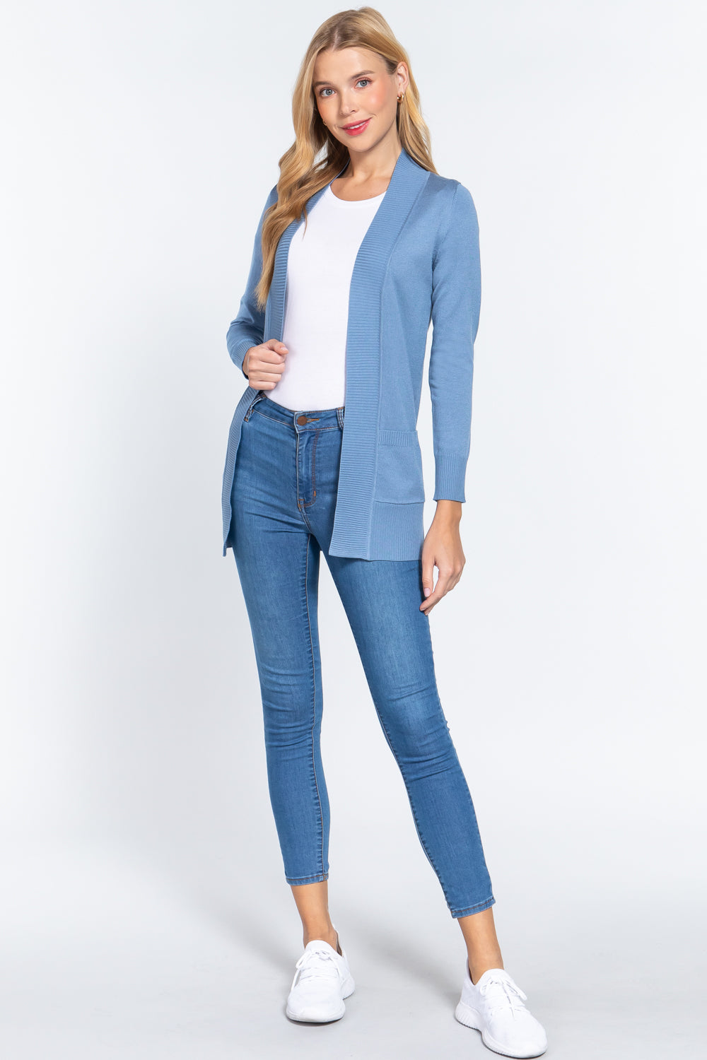 Women's Basic Longline Long Sleeve Open Front Sweater Cardigan Jacket