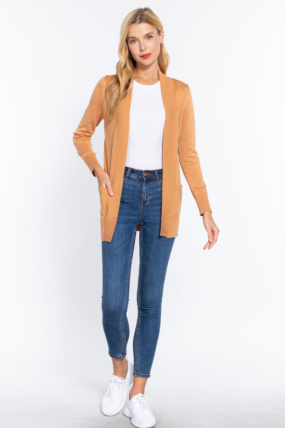 Women's Basic Longline Long Sleeve Open Front Sweater Cardigan Jacket