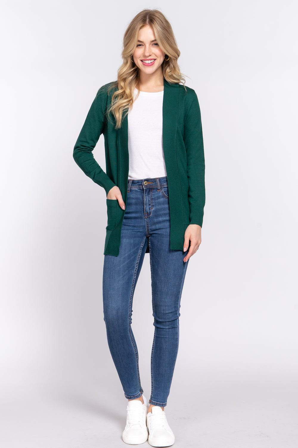 Women's Basic Longline Long Sleeve Open Front Sweater Cardigan Jacket