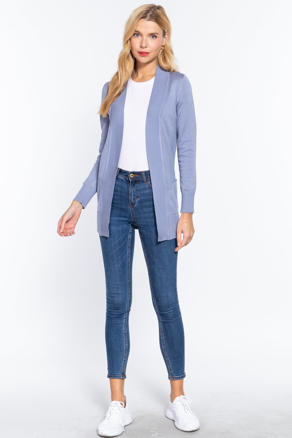 Women's Basic Longline Long Sleeve Open Front Sweater Cardigan Jacket