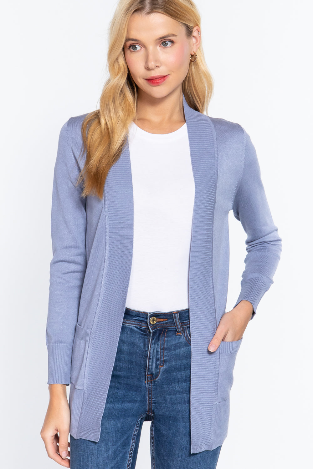 Women's Basic Longline Long Sleeve Open Front Sweater Cardigan Jacket