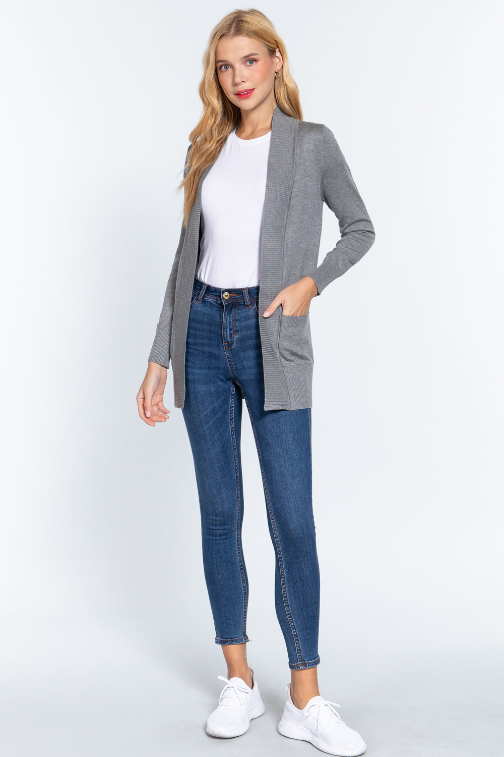 Women's Basic Longline Long Sleeve Open Front Sweater Cardigan Jacket
