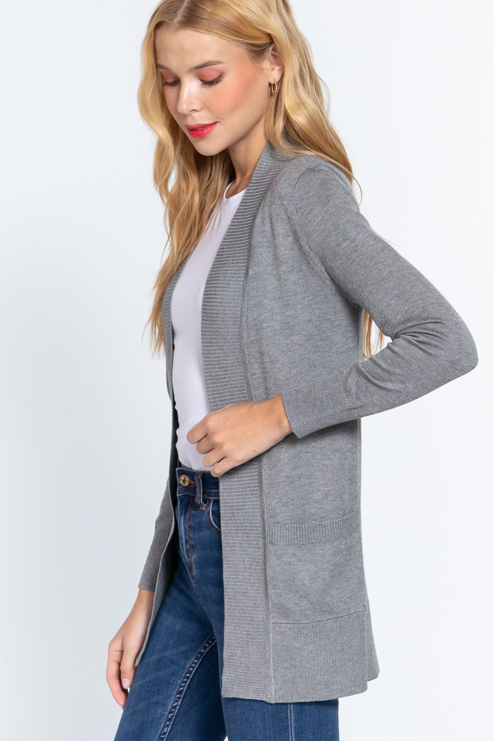 Women's Basic Longline Long Sleeve Open Front Sweater Cardigan Jacket