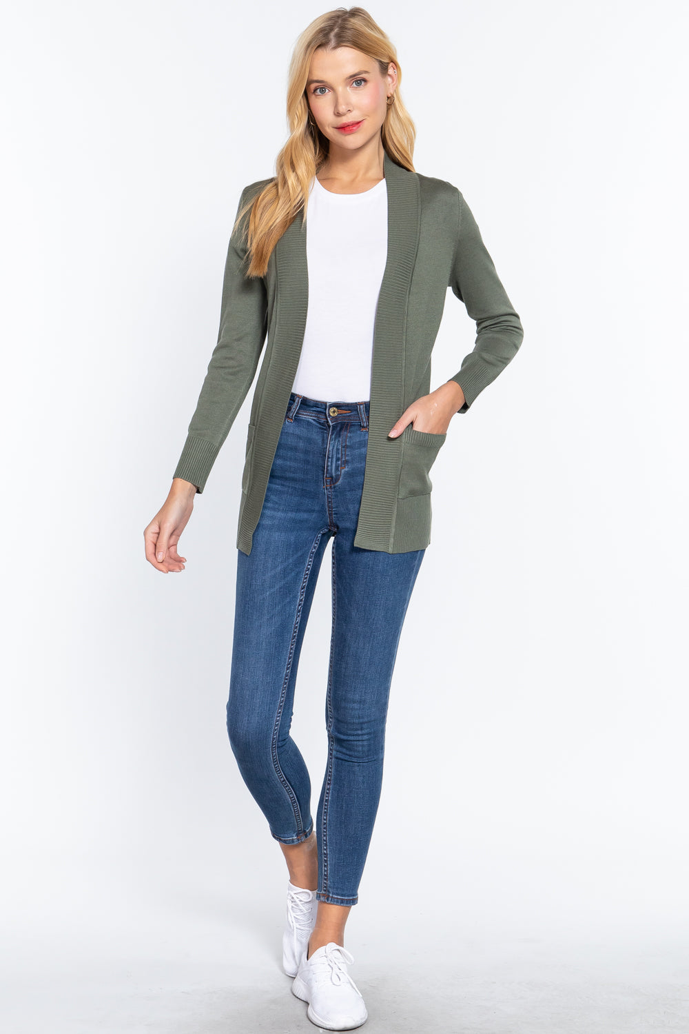 Women's Basic Longline Long Sleeve Open Front Sweater Cardigan Jacket