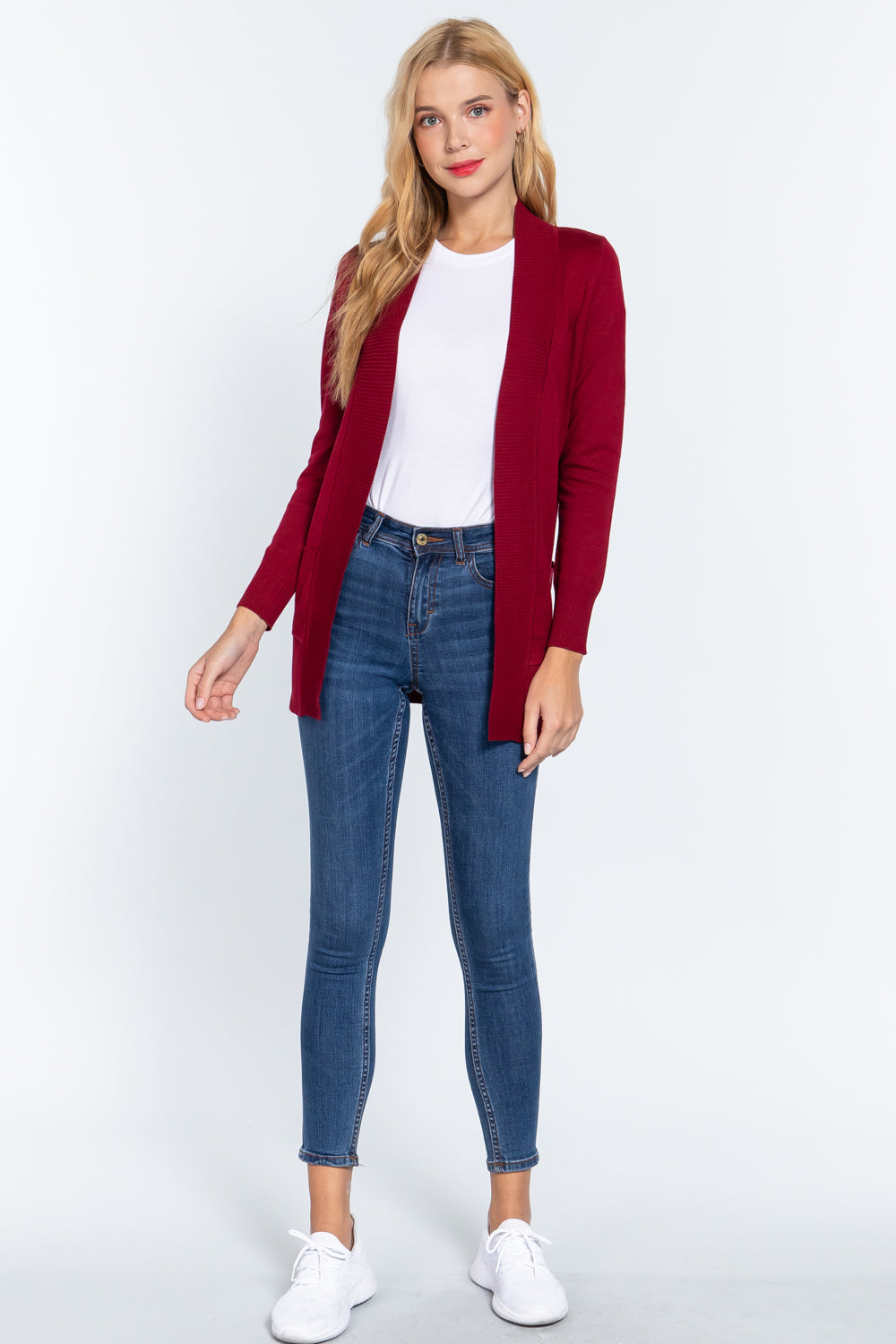Women's Basic Longline Long Sleeve Open Front Sweater Cardigan Jacket