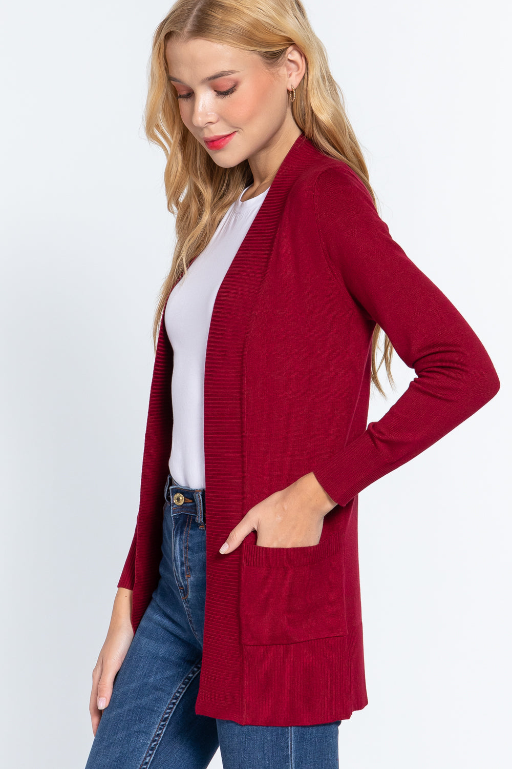 Women's Basic Longline Long Sleeve Open Front Sweater Cardigan Jacket
