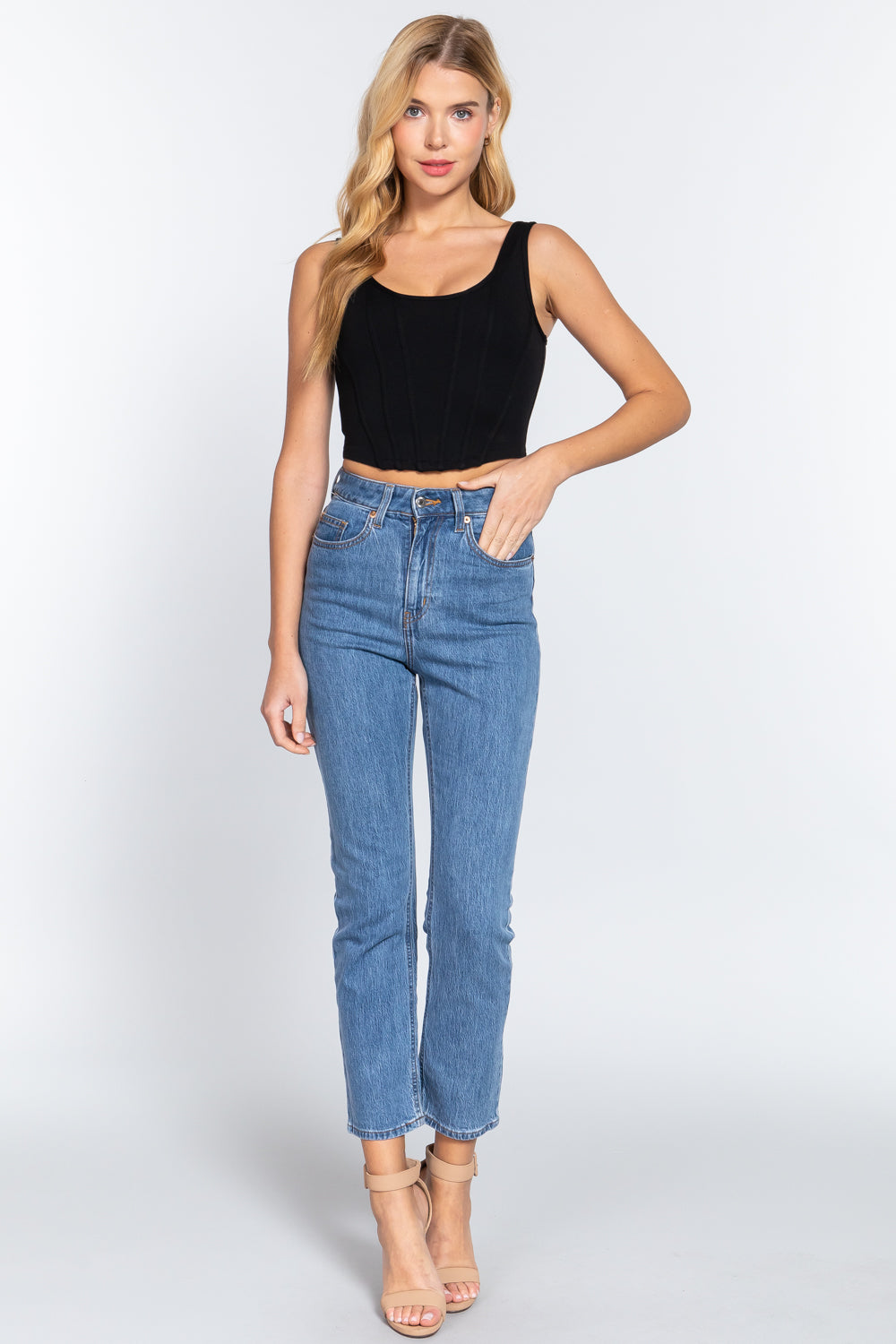 Women's Curved Hem Lined Knit Boned Corset Crop Top