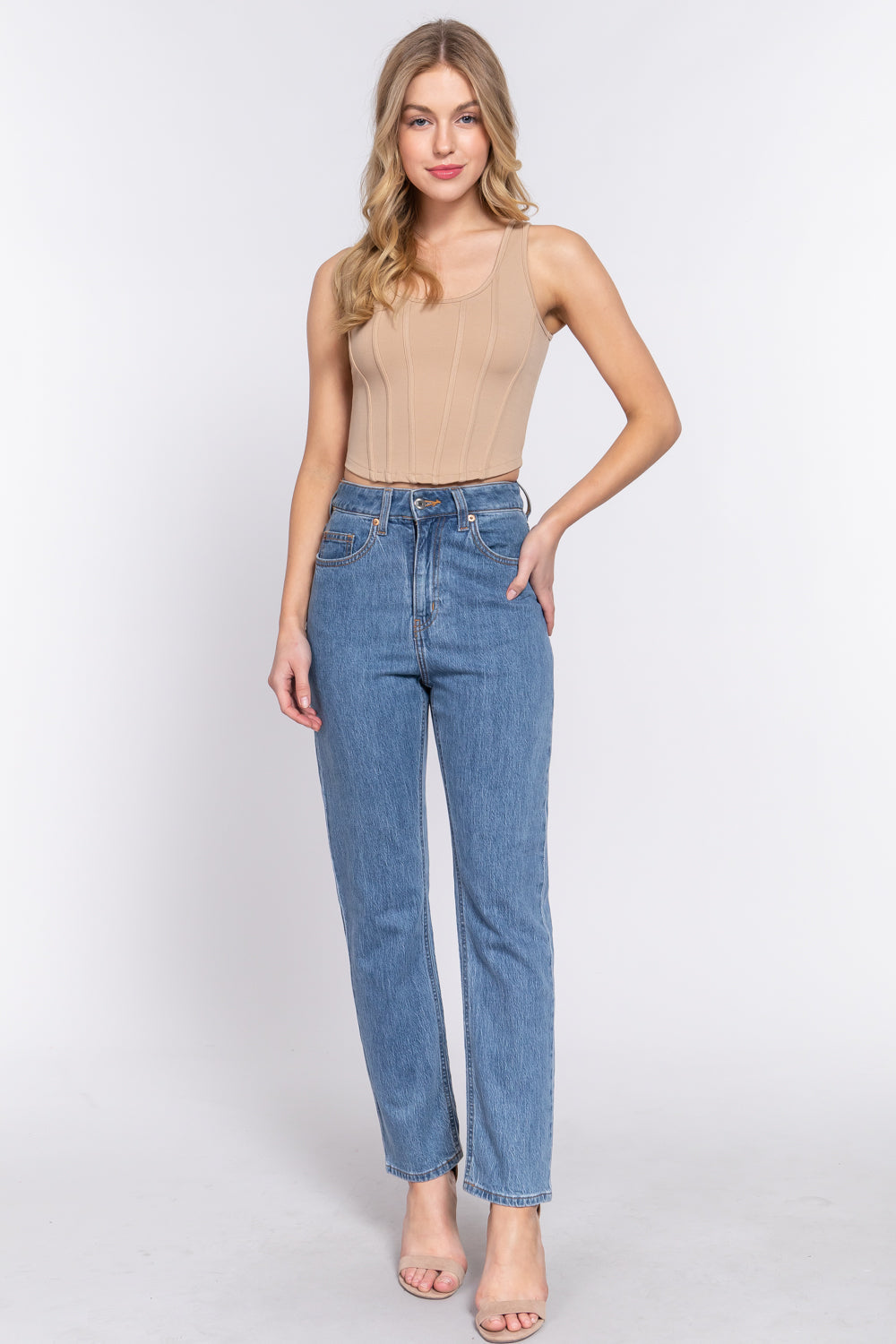 Khanomak Women's Curved Hem Lined Knit Boned Corset Top