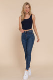 Navy knit tank top with curved hem