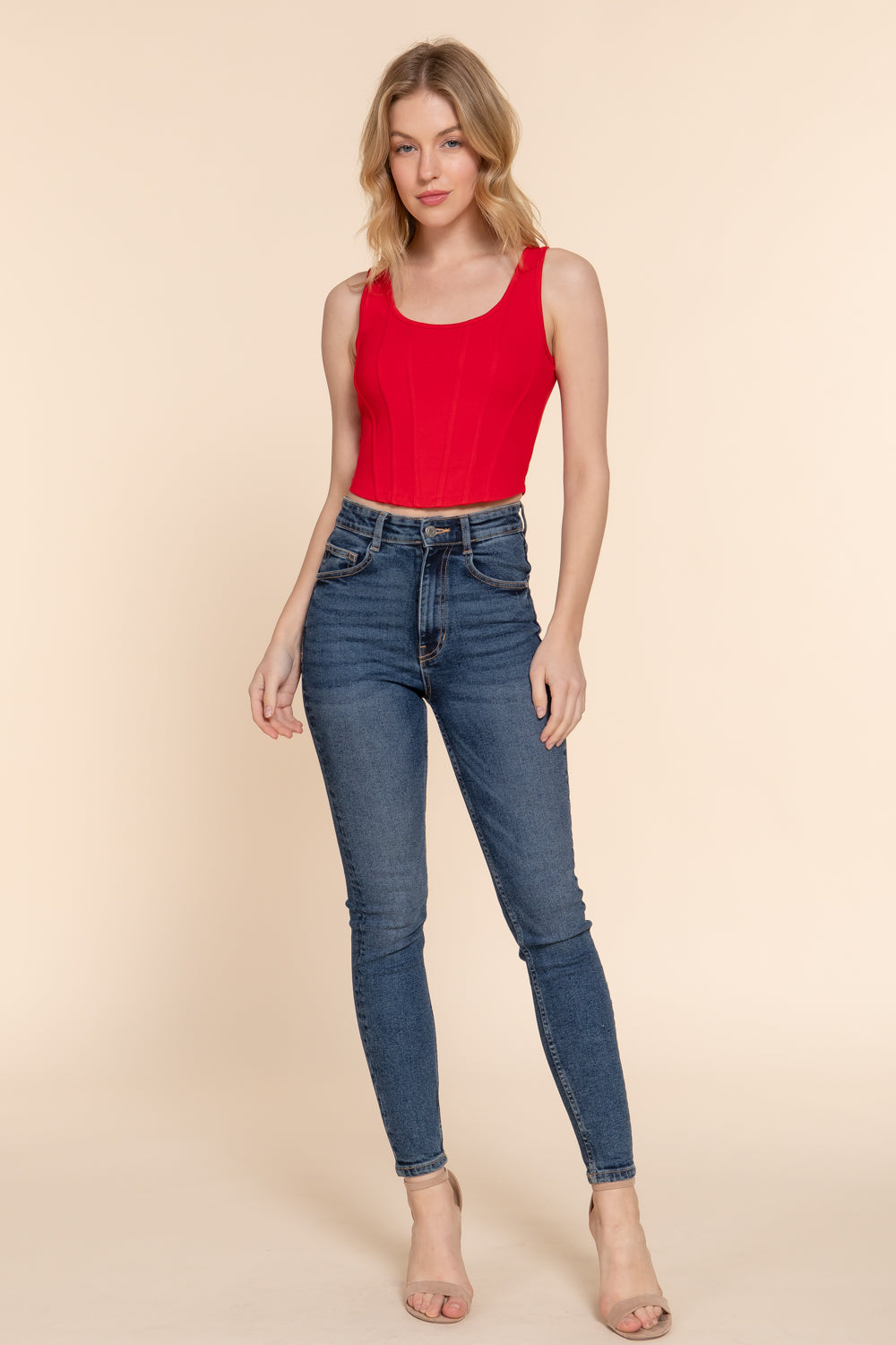 Women's Curved Hem Lined Knit Boned Corset Crop Top