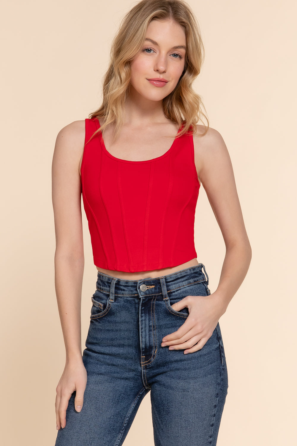 Women's Curved Hem Lined Knit Boned Corset Crop Top