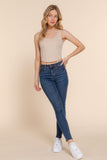 Taupe knit tank top with curved hem