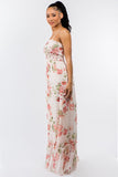 Women's Floral Smocked Tube Top and Chiffon Ruffle Maxi Dress