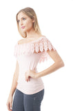 One Size Off Shoulder Lace Ruffle Trim Top