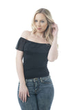 One Size Off Shoulder Mesh Ruffle Top
